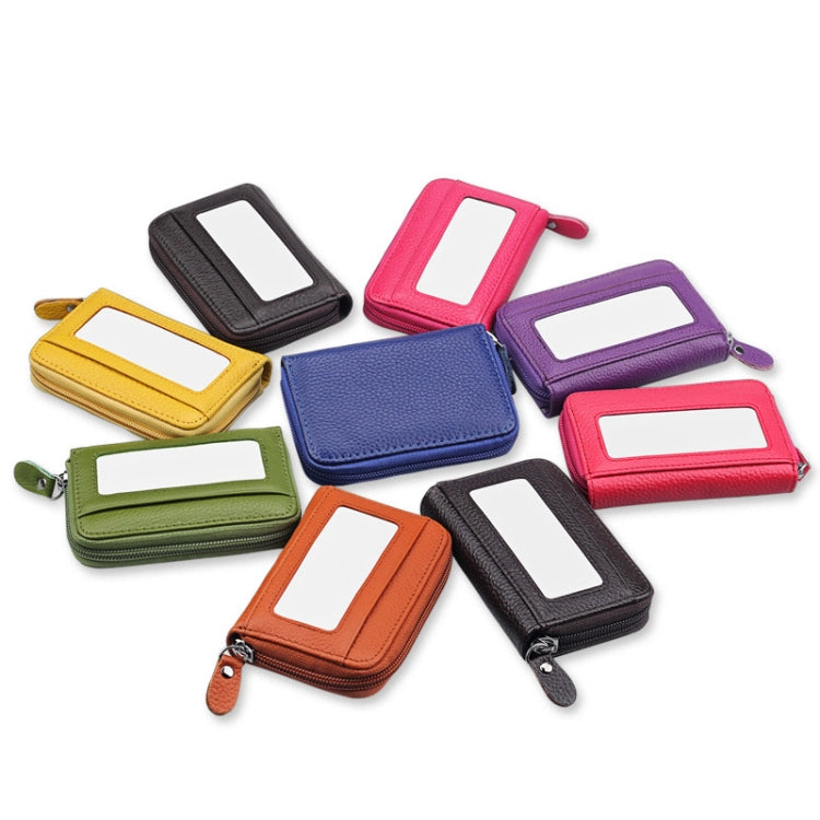 Genuine Cowhide Leather Solid Color Zipper Horizontal Card Holder Wallet RFID Blocking Card Bag Protect Case with 12 Card Slots, Size: 11.5*7.5cm(Yellow)