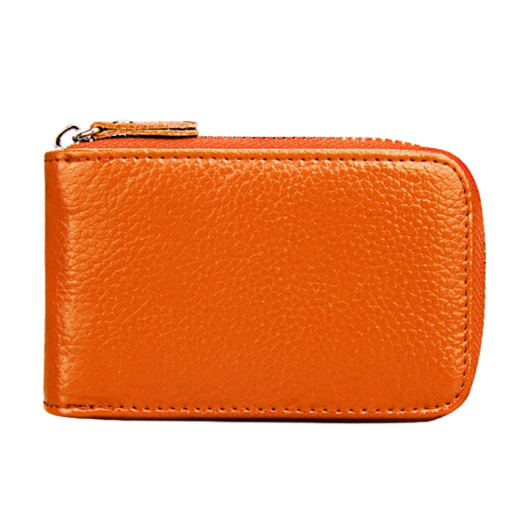 Genuine Cowhide Leather Solid Color Zipper Vertical Card Holder Wallet RFID Blocking Card Bag Protect Case with 12 Card Slots, Size: 11.5*7.5cm(Orange)