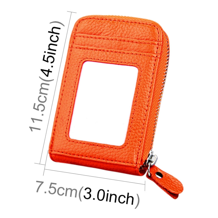 Genuine Cowhide Leather Solid Color Zipper Vertical Card Holder Wallet RFID Blocking Card Bag Protect Case with 12 Card Slots, Size: 11.5*7.5cm(Orange)