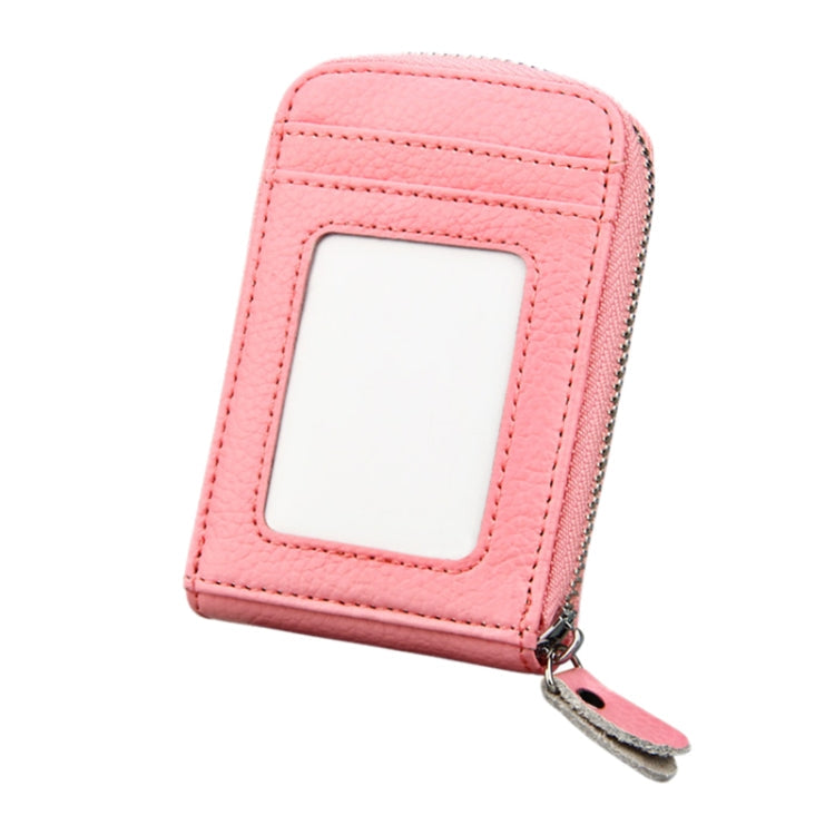 Genuine Cowhide Leather Solid Color Zipper Vertical Card Holder Wallet RFID Blocking Card Bag Protect Case with 12 Card Slots, Size: 11.5*7.5cm(Pink)