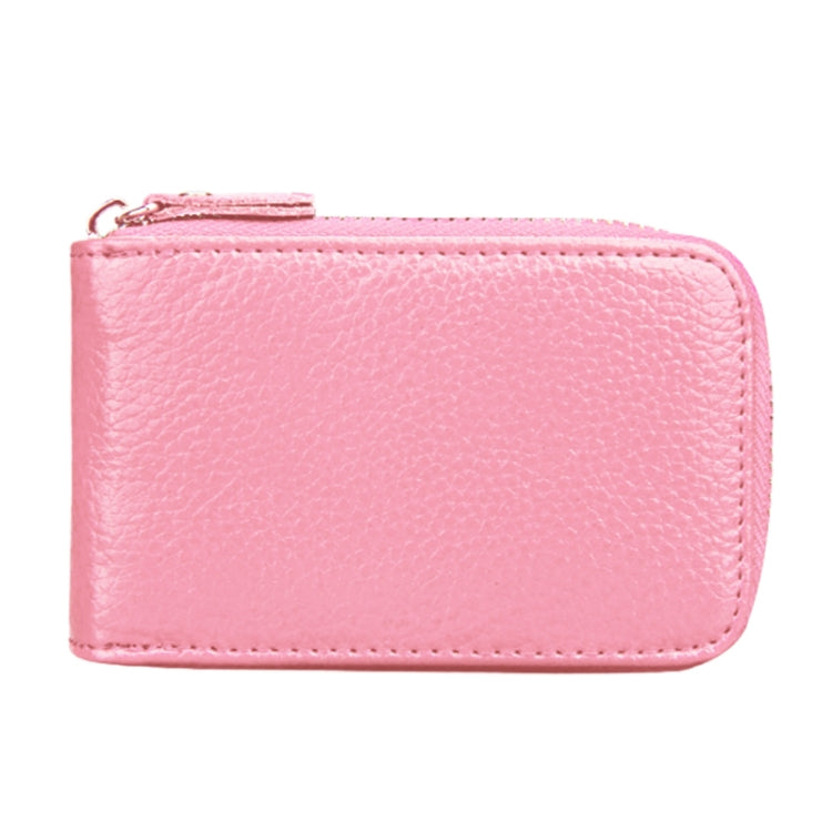 Genuine Cowhide Leather Solid Color Zipper Vertical Card Holder Wallet RFID Blocking Card Bag Protect Case with 12 Card Slots, Size: 11.5*7.5cm(Pink)