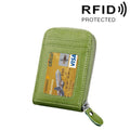 Genuine Cowhide Leather Solid Color Zipper Vertical Card Holder Wallet RFID Blocking Card Bag Protect Case with 12 Card Slots, Size: 11.5*7.5cm(Green)