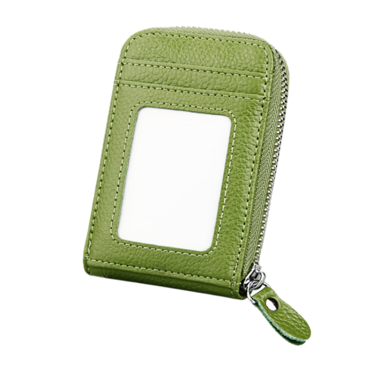 Genuine Cowhide Leather Solid Color Zipper Vertical Card Holder Wallet RFID Blocking Card Bag Protect Case with 12 Card Slots, Size: 11.5*7.5cm(Green)