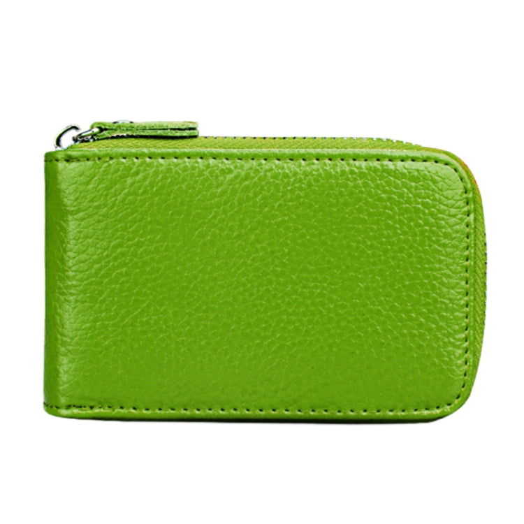 Genuine Cowhide Leather Solid Color Zipper Vertical Card Holder Wallet RFID Blocking Card Bag Protect Case with 12 Card Slots, Size: 11.5*7.5cm(Green)