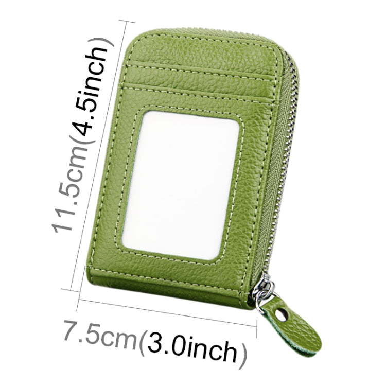 Genuine Cowhide Leather Solid Color Zipper Vertical Card Holder Wallet RFID Blocking Card Bag Protect Case with 12 Card Slots, Size: 11.5*7.5cm(Green)
