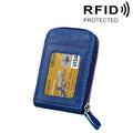 Genuine Cowhide Leather Solid Color Zipper Vertical Card Holder Wallet RFID Blocking Card Bag Protect Case with 12 Card Slots, Size: 11.5*7.5cm(Blue)