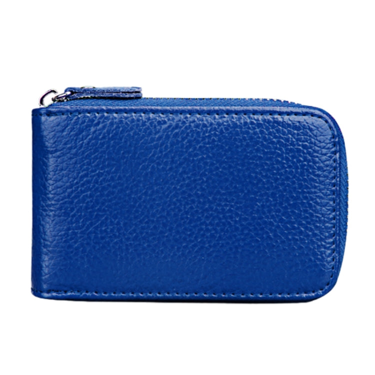 Genuine Cowhide Leather Solid Color Zipper Vertical Card Holder Wallet RFID Blocking Card Bag Protect Case with 12 Card Slots, Size: 11.5*7.5cm(Blue)