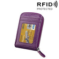 Genuine Cowhide Leather Solid Color Zipper Vertical Card Holder Wallet RFID Blocking Card Bag Protect Case with 12 Card Slots, Size: 11.5*7.5cm(Purple)