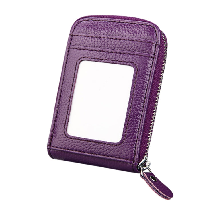 Genuine Cowhide Leather Solid Color Zipper Vertical Card Holder Wallet RFID Blocking Card Bag Protect Case with 12 Card Slots, Size: 11.5*7.5cm(Purple)