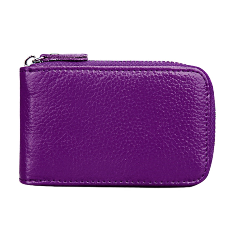 Genuine Cowhide Leather Solid Color Zipper Vertical Card Holder Wallet RFID Blocking Card Bag Protect Case with 12 Card Slots, Size: 11.5*7.5cm(Purple)