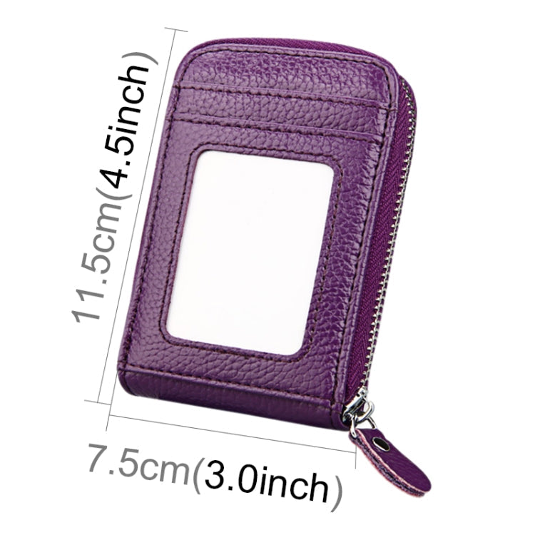 Genuine Cowhide Leather Solid Color Zipper Vertical Card Holder Wallet RFID Blocking Card Bag Protect Case with 12 Card Slots, Size: 11.5*7.5cm(Purple)