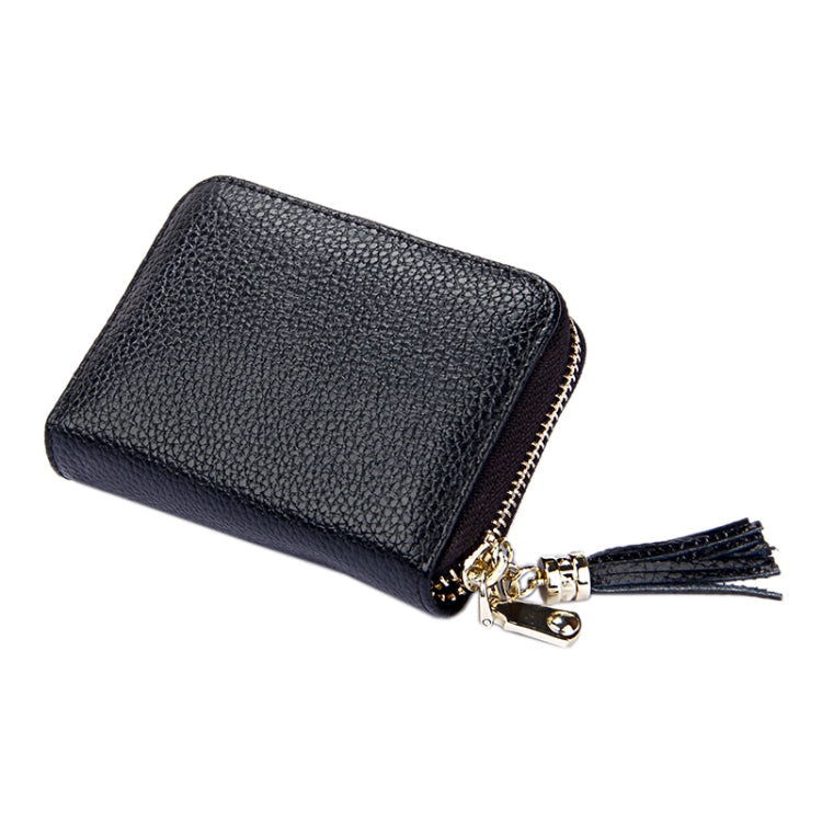 Genuine Cowhide Leather Solid Color Zipper Card Holder Wallet RFID Blocking Card Bag Protect Case Coin Purse with Tassel Pendant & 15 Card Slots for Women, Size: 11.1*7.6*3.5cm(Pink)