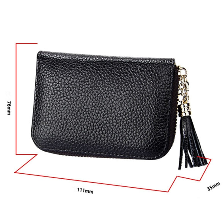 Genuine Cowhide Leather Solid Color Zipper Card Holder Wallet RFID Blocking Card Bag Protect Case Coin Purse with Tassel Pendant & 15 Card Slots for Women, Size: 11.1*7.6*3.5cm(Pink)