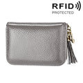 Genuine Cowhide Leather Solid Color Zipper Card Holder Wallet RFID Blocking Card Bag Protect Case Coin Purse with Tassel Pendant & 15 Card Slots for Women, Size: 11.1*7.6*3.5cm(Grey)