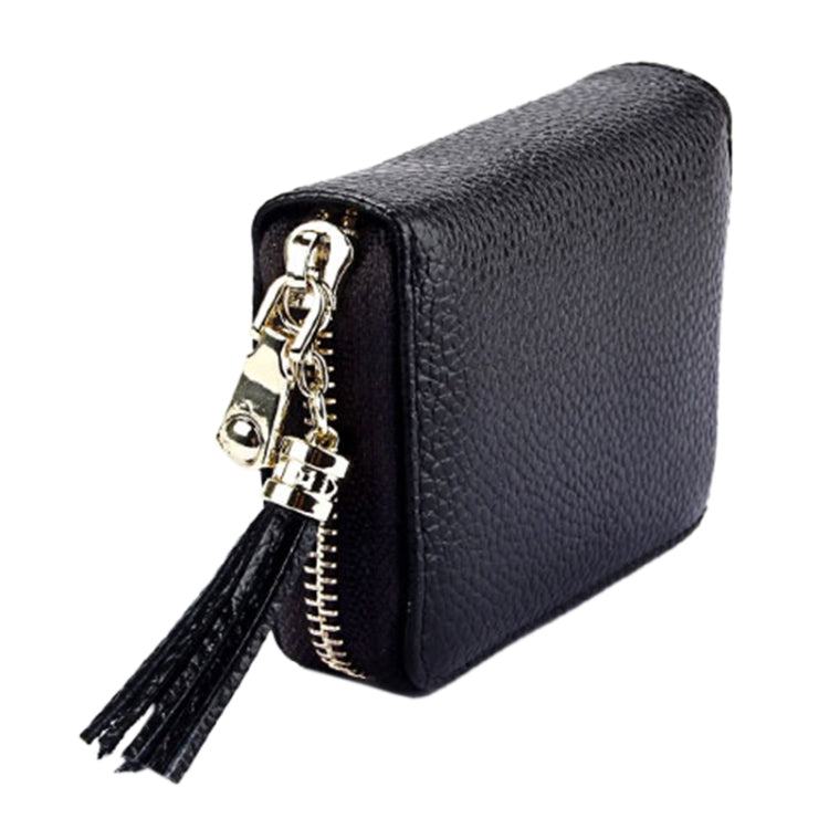 Genuine Cowhide Leather Solid Color Zipper Card Holder Wallet RFID Blocking Card Bag Protect Case Coin Purse with Tassel Pendant & 15 Card Slots for Women, Size: 11.1*7.6*3.5cm(Grey)