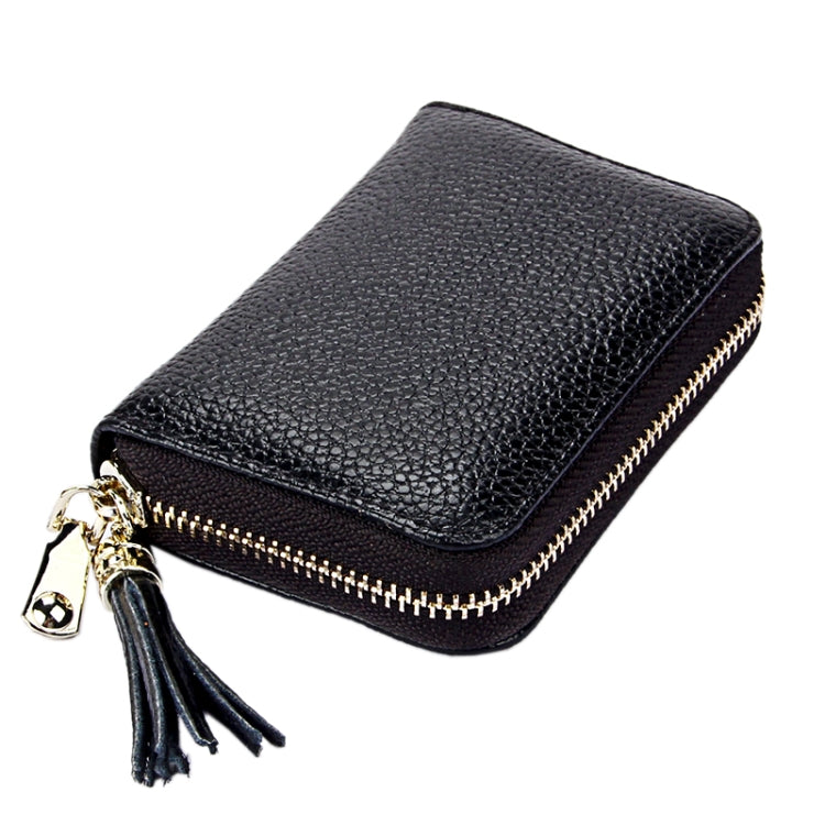 Genuine Cowhide Leather Solid Color Zipper Card Holder Wallet RFID Blocking Card Bag Protect Case Coin Purse with Tassel Pendant & 15 Card Slots for Women, Size: 11.1*7.6*3.5cm(Grey)
