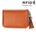Genuine Cowhide Leather Solid Color Zipper Card Holder Wallet RFID Blocking Card Bag Protect Case Coin Purse with Tassel Pendant & 15 Card Slots for Women, Size: 11.1*7.6*3.5cm(Brown)