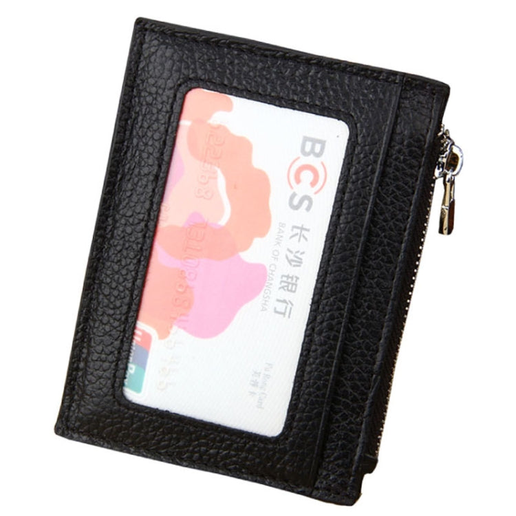 Cowhide Leather Solid Color Zipper Card Holder Wallet RFID Blocking Card Bag Protect Case Coin Purse, Size: 11*8*1.5cm(Black)