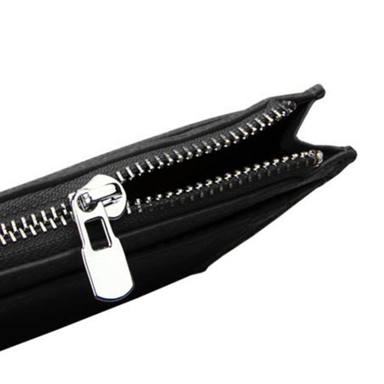 Cowhide Leather Solid Color Zipper Card Holder Wallet RFID Blocking Card Bag Protect Case Coin Purse, Size: 11*8*1.5cm(Black)