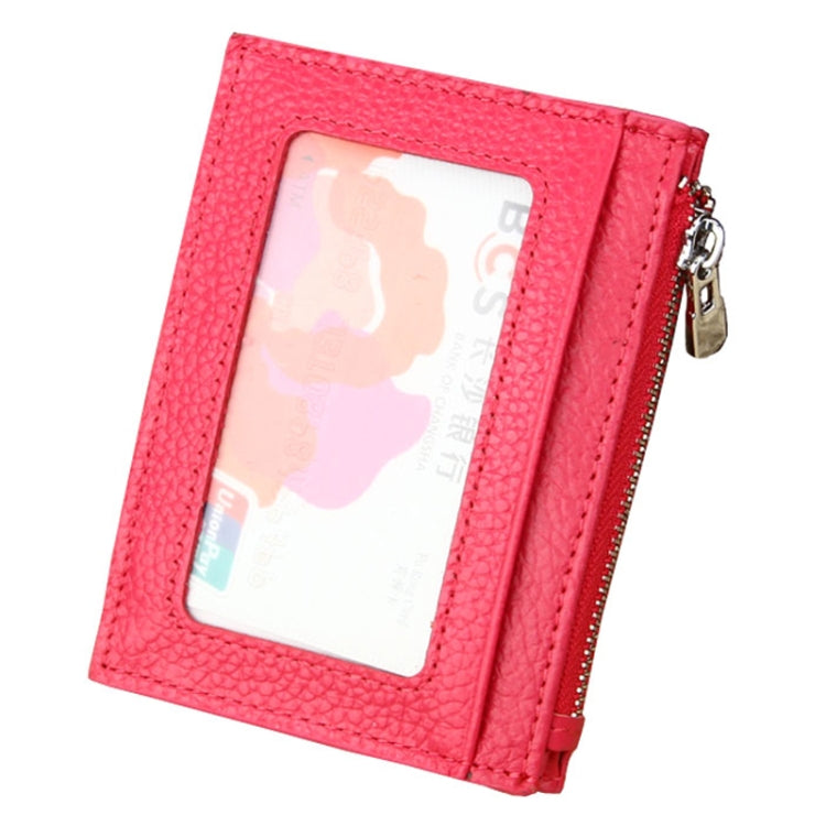 Cowhide Leather Solid Color Zipper Card Holder Wallet RFID Blocking Card Bag Protect Case Coin Purse, Size: 11*8*1.5cm(Magenta)