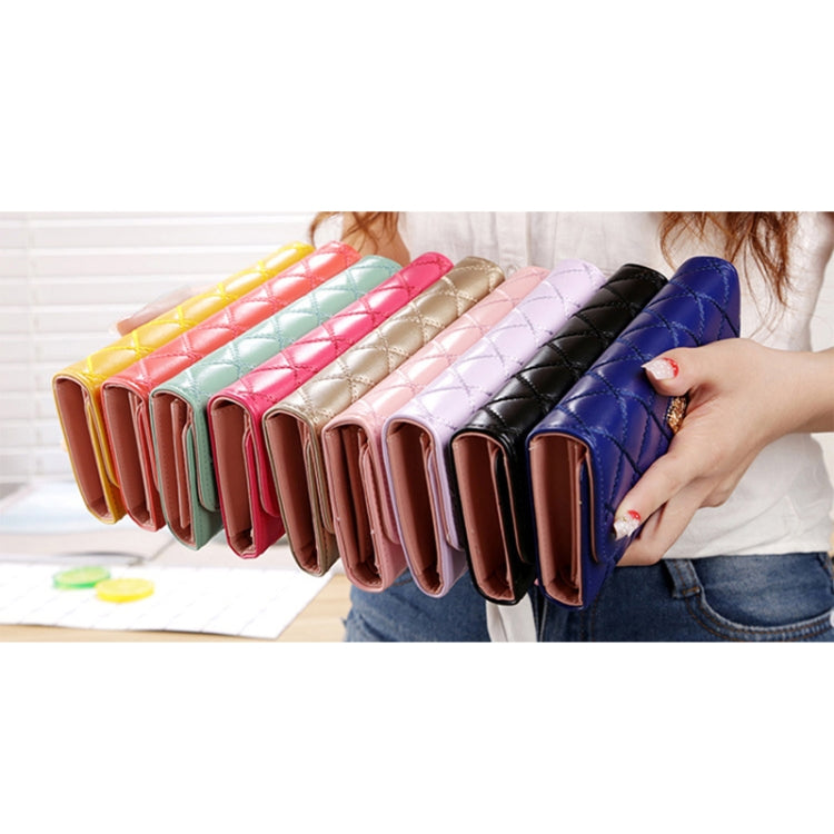 Fashion Argyles Texture Metal Crown 3-Folding Long Design PU Leather Wallet Coin Purse for Women(Yellow)