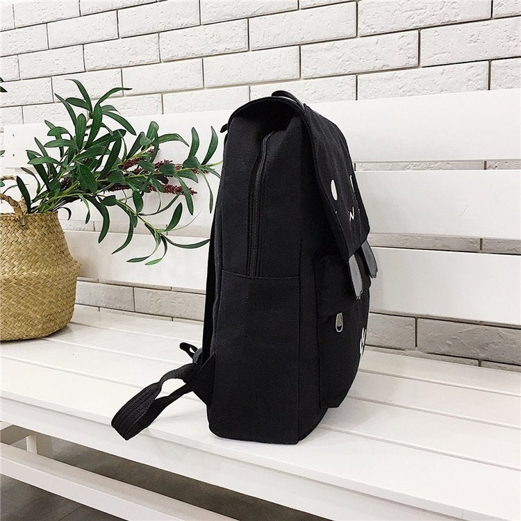 Cat Shape Leisure Fashion Canvas Double Shoulders Bag Backpack(Black)