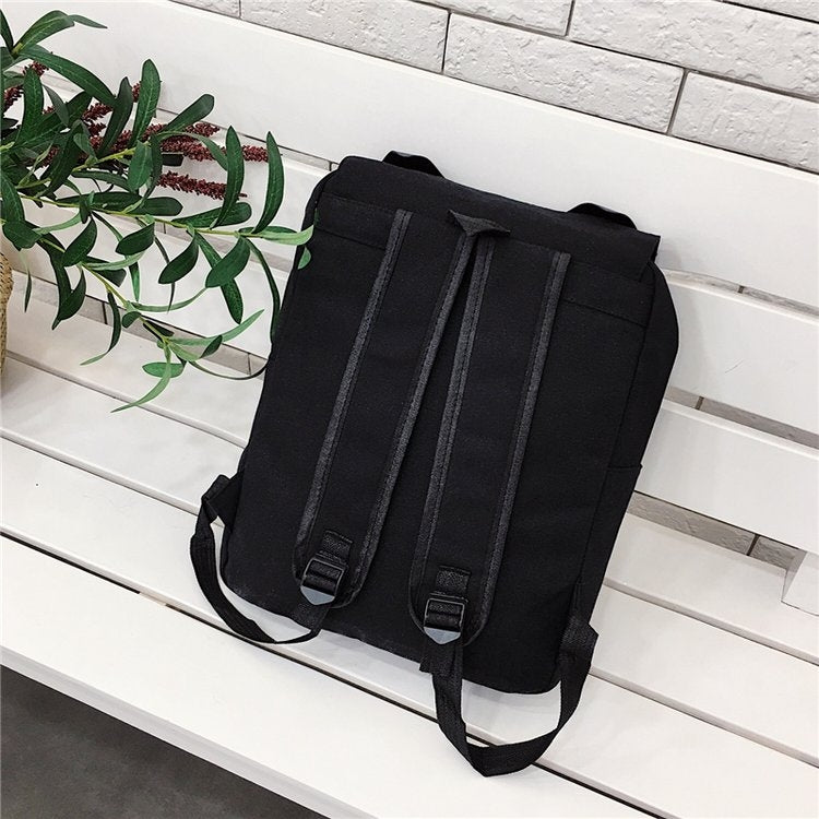 Cat Shape Leisure Fashion Canvas Double Shoulders Bag Backpack(Black)