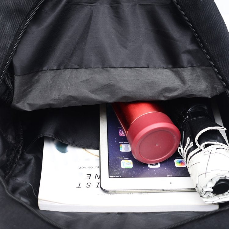 Cat Shape Leisure Fashion Canvas Double Shoulders Bag Backpack(Black)