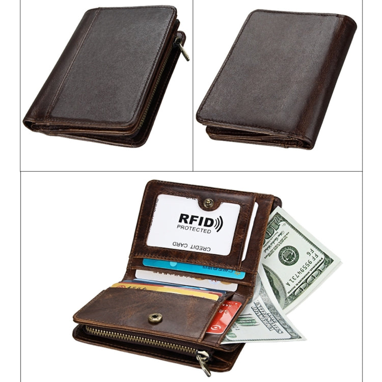 8231 Antimagnetic RFID Men Fashion Crazy Horse Textyure Genuine Leather Wallet Card Bag(Coffee)