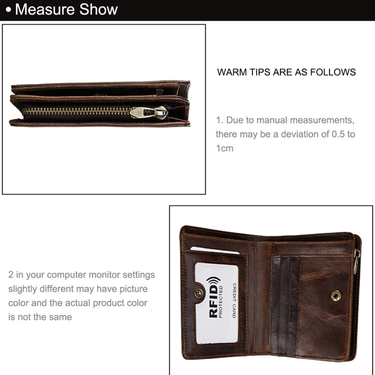 8231 Antimagnetic RFID Men Fashion Crazy Horse Textyure Genuine Leather Wallet Card Bag(Coffee)