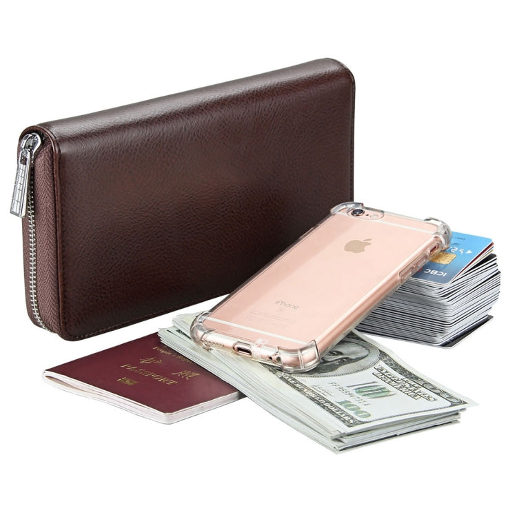 Antimagnetic RFID Large Capacity Long Style Genuine Leather Passport Package / Multifunctional and Many Card Slots Card Package(Coffee)