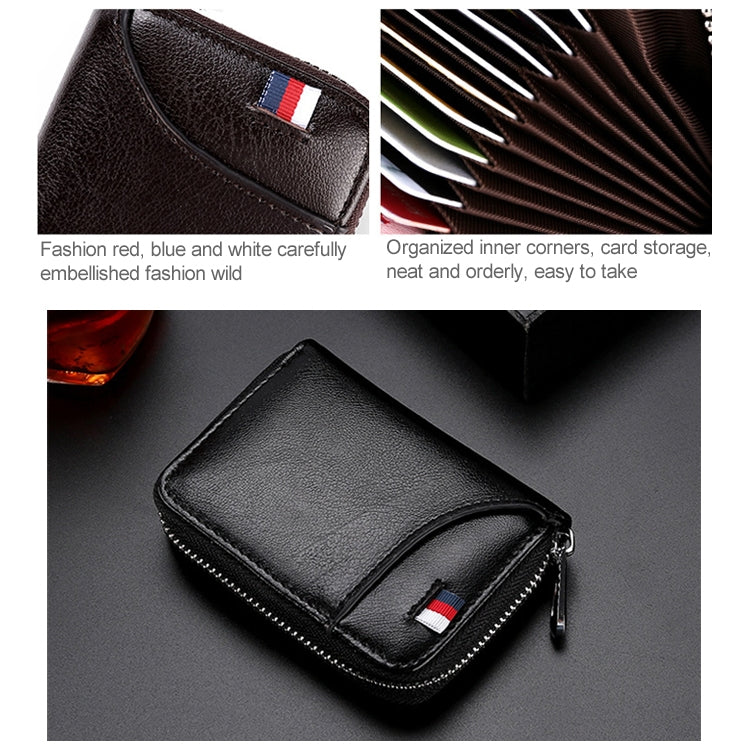 KB155 Antimagnetic RFID Zipper Leather Large-capacity Cards Holder Wallet(Black)