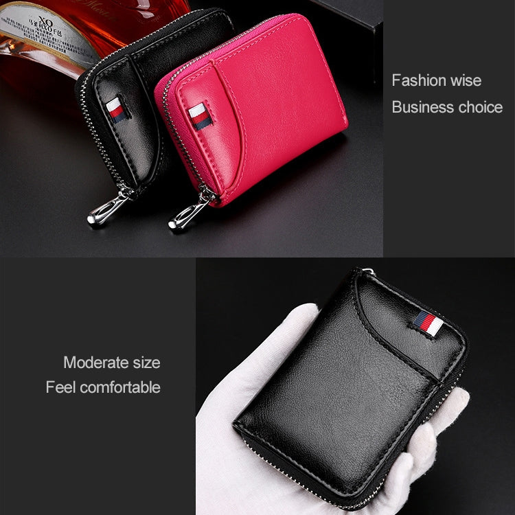 KB155 Antimagnetic RFID Zipper Leather Large-capacity Cards Holder Wallet(Black)