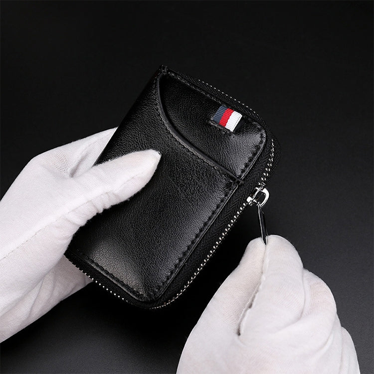 KB155 Antimagnetic RFID Zipper Leather Large-capacity Cards Holder Wallet(Black)