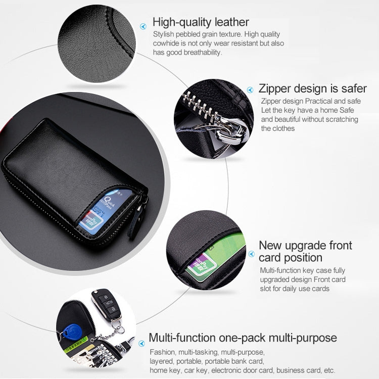 9106 Large-capacity Zipper Leather Keys Holder Bag Multi-function Wallet(Black)
