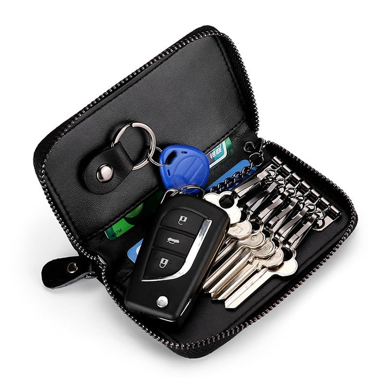 9106 Large-capacity Zipper Leather Keys Holder Bag Multi-function Wallet(Brown)