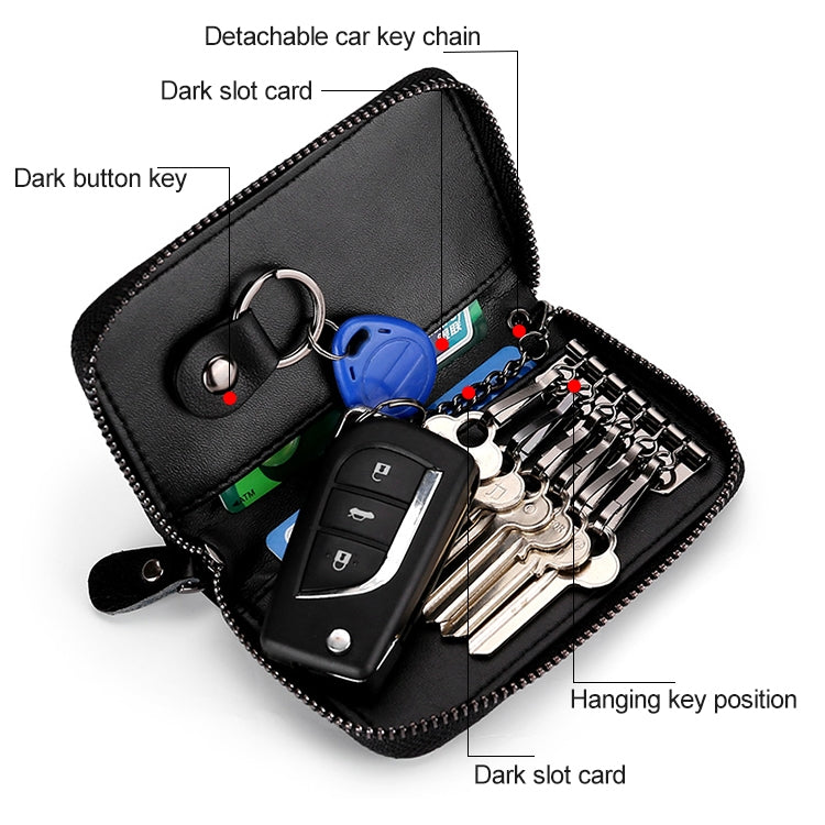 9106 Large-capacity Zipper Leather Keys Holder Bag Multi-function Wallet(Brown)