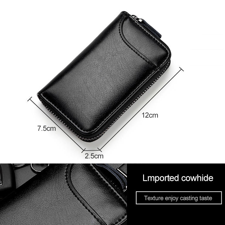 9106 Large-capacity Zipper Leather Keys Holder Bag Multi-function Wallet(Brown)