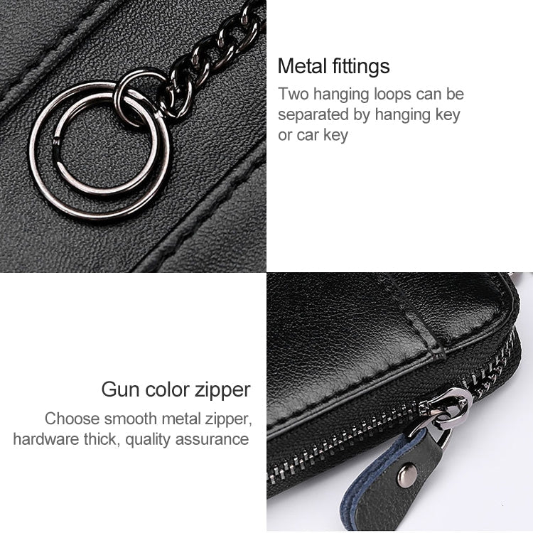9106 Large-capacity Zipper Leather Keys Holder Bag Multi-function Wallet(Brown)