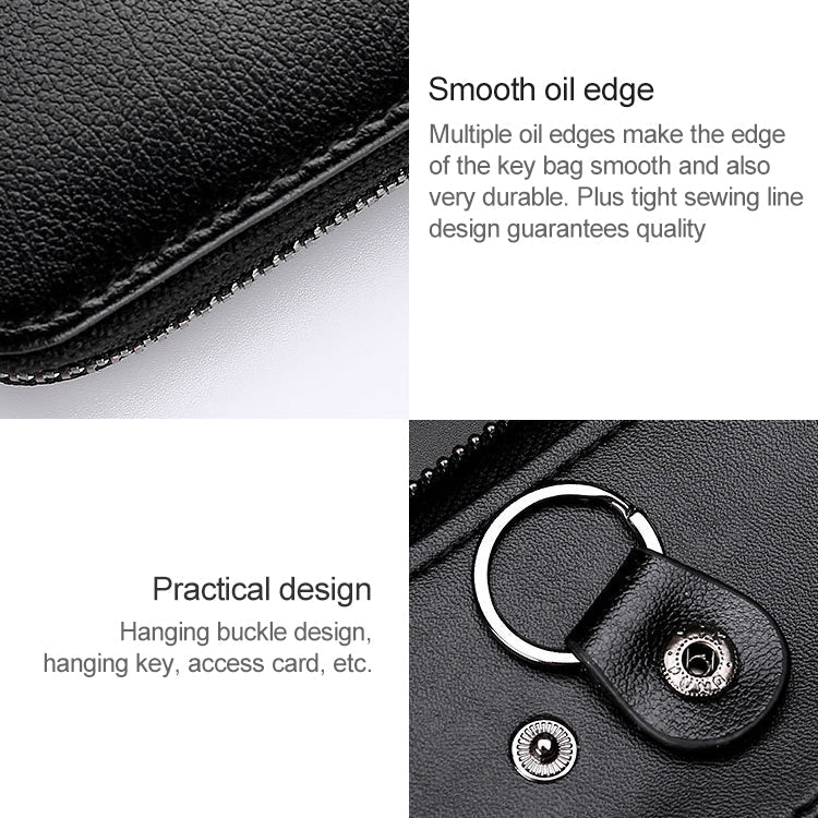 9106 Large-capacity Zipper Leather Keys Holder Bag Multi-function Wallet(Brown)