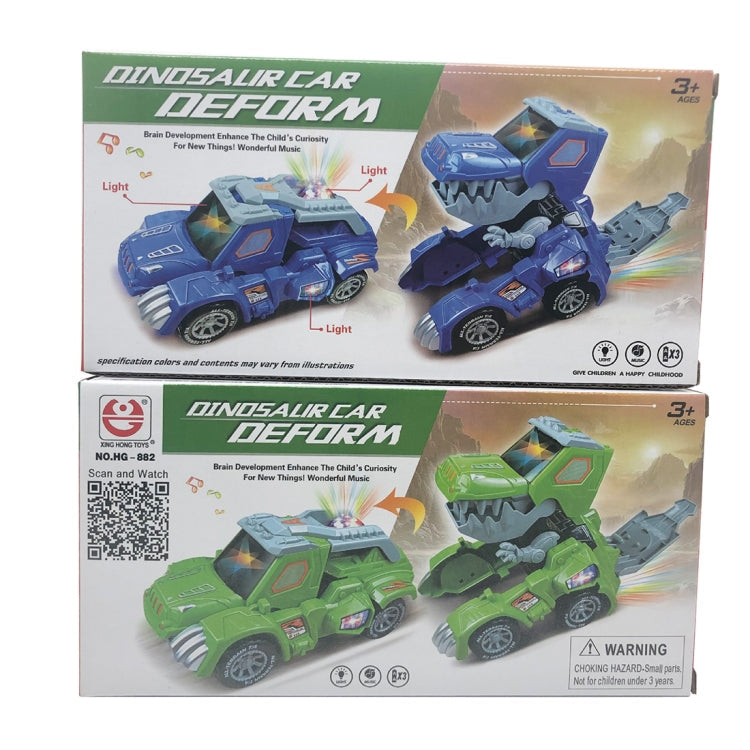 HG-882 Electric Dinosaur Deformation Car Toy Universal Light Music Toy (Blue)