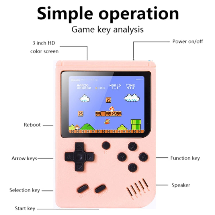 MK800 3.0 inch Macaron Mini Retro Classic Handheld Game Console for Kids Built-in 800 Games, Support AV Output (Pink)