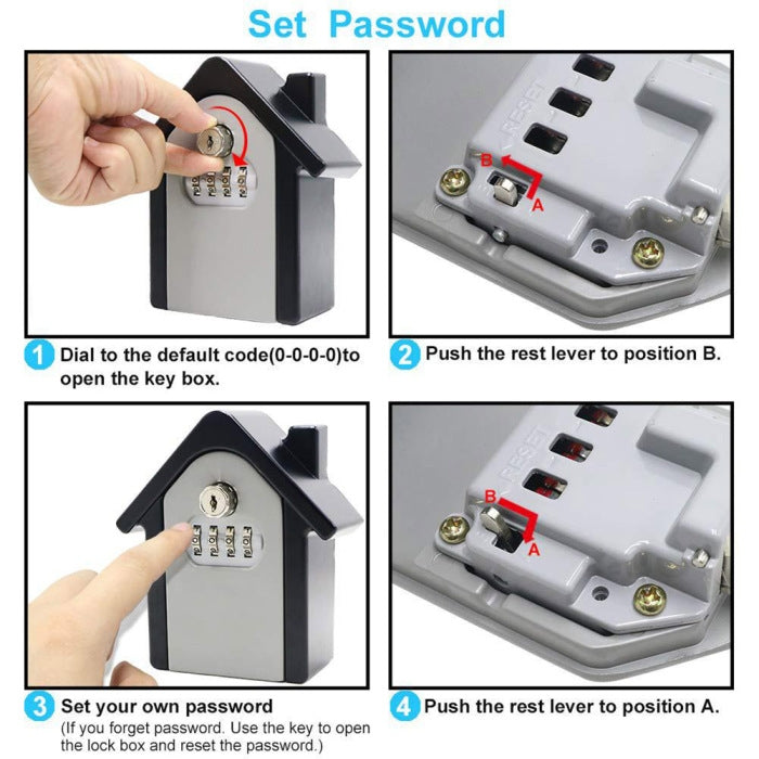 Hut Shape Password Lock Storage Box Security Box Wall Cabinet Safety Box, with 1 Key(Grey)
