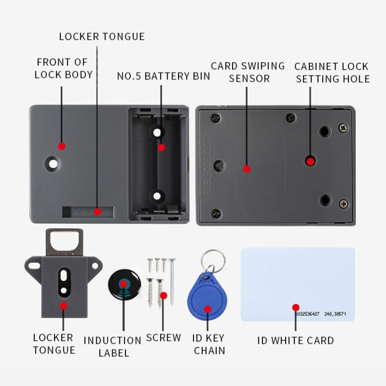 T3 ABS Magnetic Card Induction Lock Invisible Bilateral Open Cabinet Door Lock (Grey)