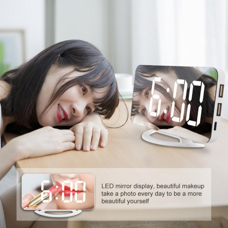 TS-8201-HW Multifunctional LED Makeup Mirror Desk Clock Automatic Photosensitive Electronic Alarm(Black)
