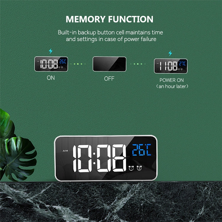 Bedside Alarm Clock Sound Control Mirror LED Music Clock (White)