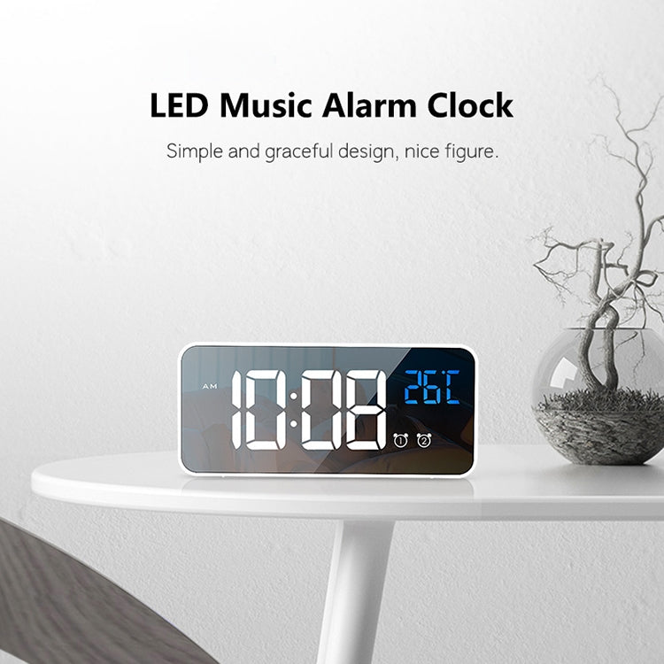 Bedside Alarm Clock Sound Control Mirror LED Music Clock (White)