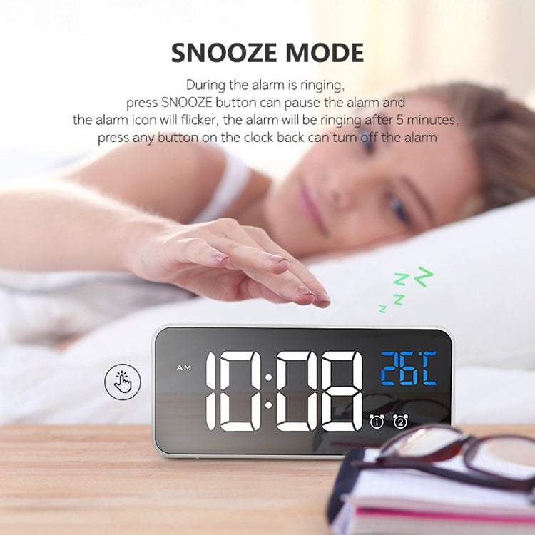 Bedside Alarm Clock Sound Control Mirror LED Music Clock (White)
