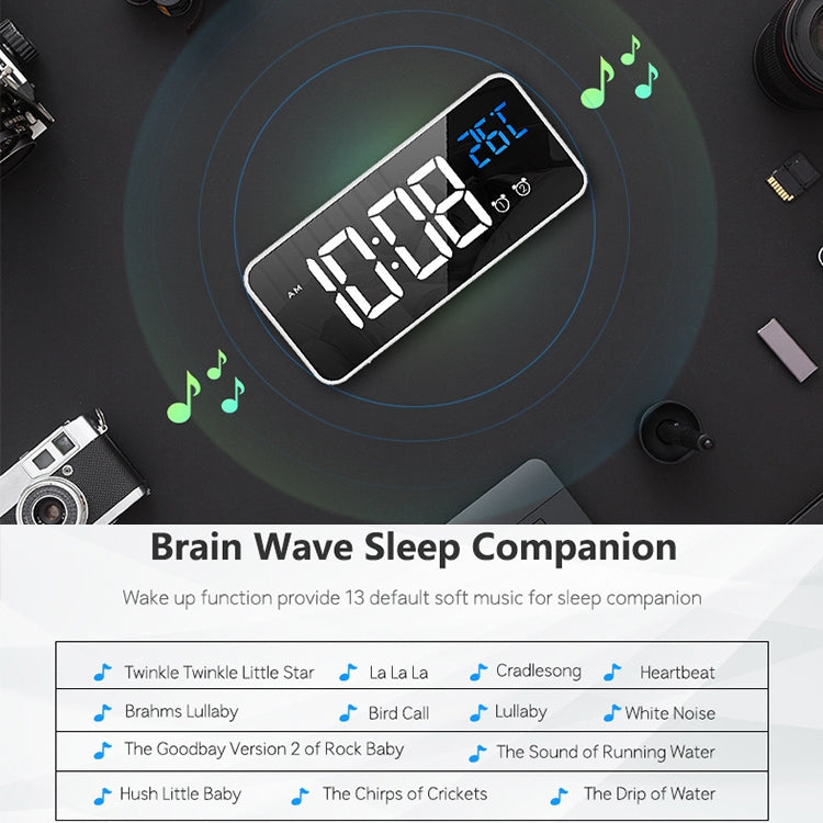Bedside Alarm Clock Sound Control Mirror LED Music Clock (White)