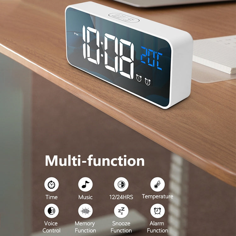 Bedside Alarm Clock Sound Control Mirror LED Music Clock (White)